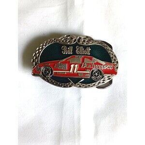 Vintage NASCAR Legend Bill Elliott Belt Buckle Metal Budweiser No. 11 Car